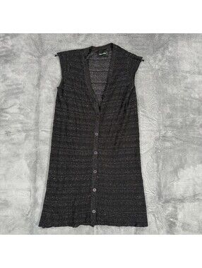 Zadig & Voltaire Mary Pointelle Cardigan Vest Womens Medium Black Metallic